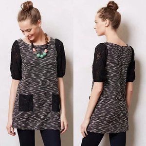Anthropologie Postmark Black Lace Sleeve Tweed Tunic Dress